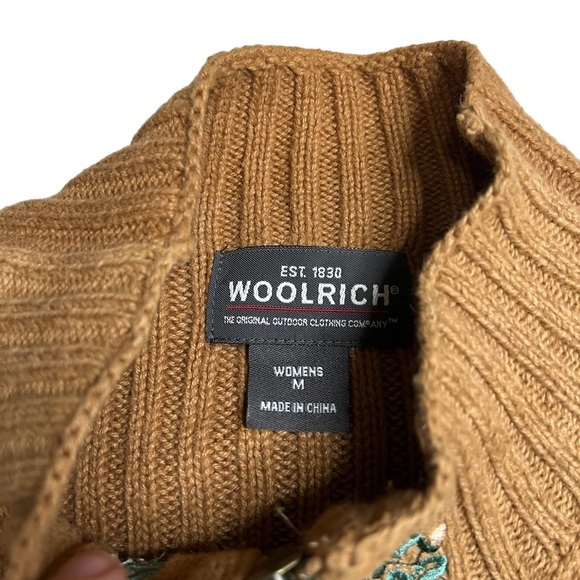 Woolrich Carmel Colored‎ Zip up Knit Sweater Vest with Leaf embroidery size M - Picture 7 of 9